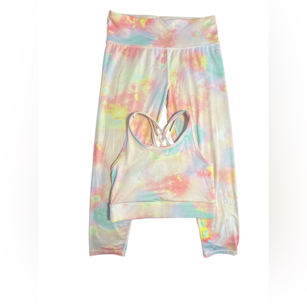 Xersion Pastel Tie-Dye Girls Capri/sports Bra Set Size 14 Large Quick Dry